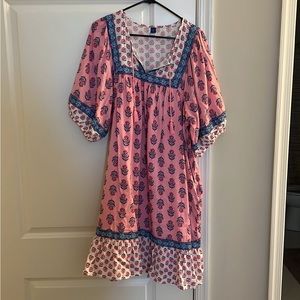 Puff-Sleeve Printed Swing Dress; XL Tall.